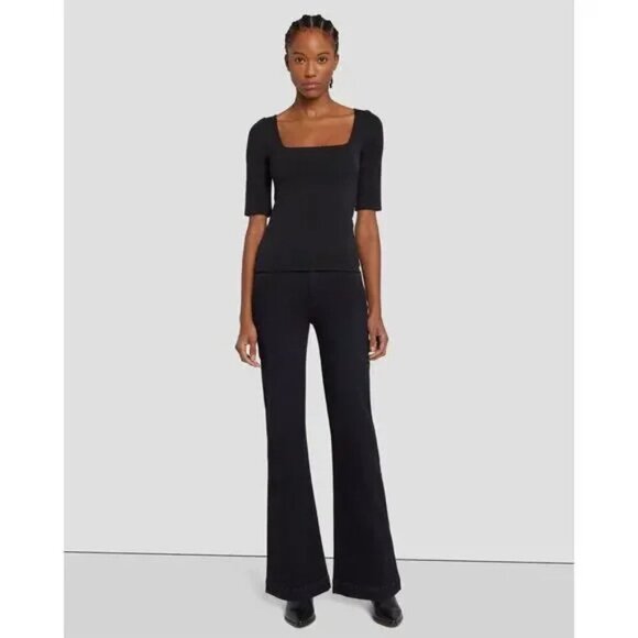 7 For All Mankind Tailorless Dojo High-rise Flared Jeans In BlackSz: 28